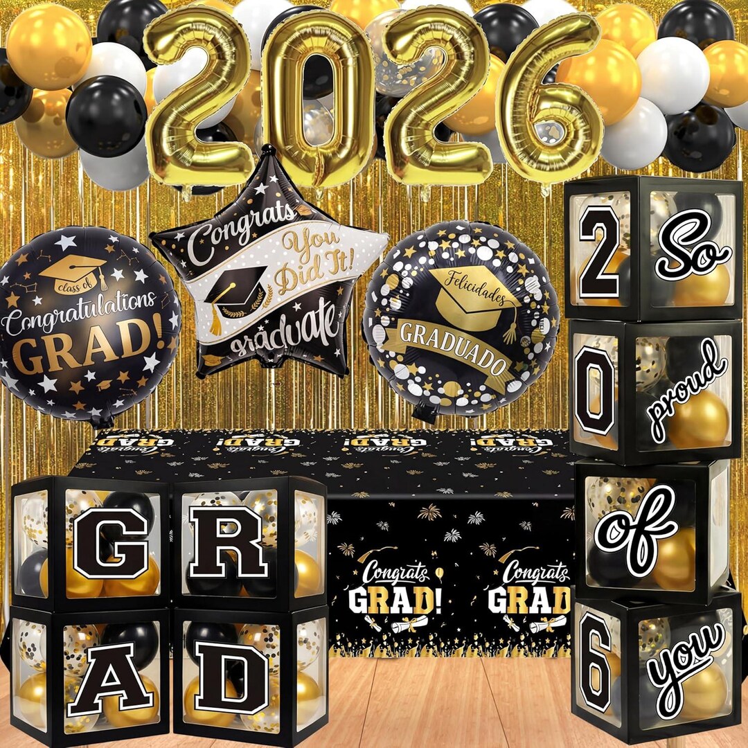 Black and Gold Graduation Decorations Class of 2026 - Graduation ...