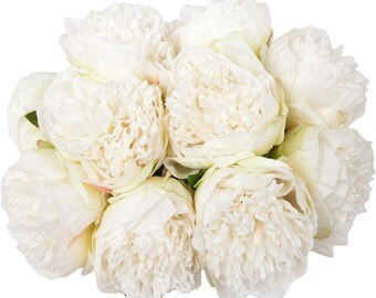 2 Buketter 10 Huvuden Konstgjorda Pioner Sidenblommor Blad Hemmakontor Bröllopsfest Festival Bardekoration (Krämvit)