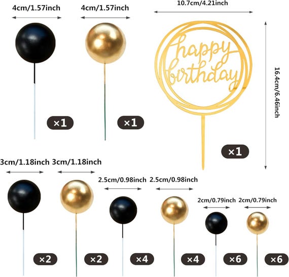 Glitzerkugeln Tortenaufsatz & Happy Birthday Topper – 26-teiliges Set, Verschiedene Größen, Für Kuchen-Deko