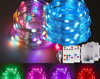 Van kleur veranderende kerstverlichting LED-lichtslingers met afstandsbediening, 16,4 FT Set van 2 fonkelende lichtjes USB-stekker of batterijvoeding, waterdicht voor buiten