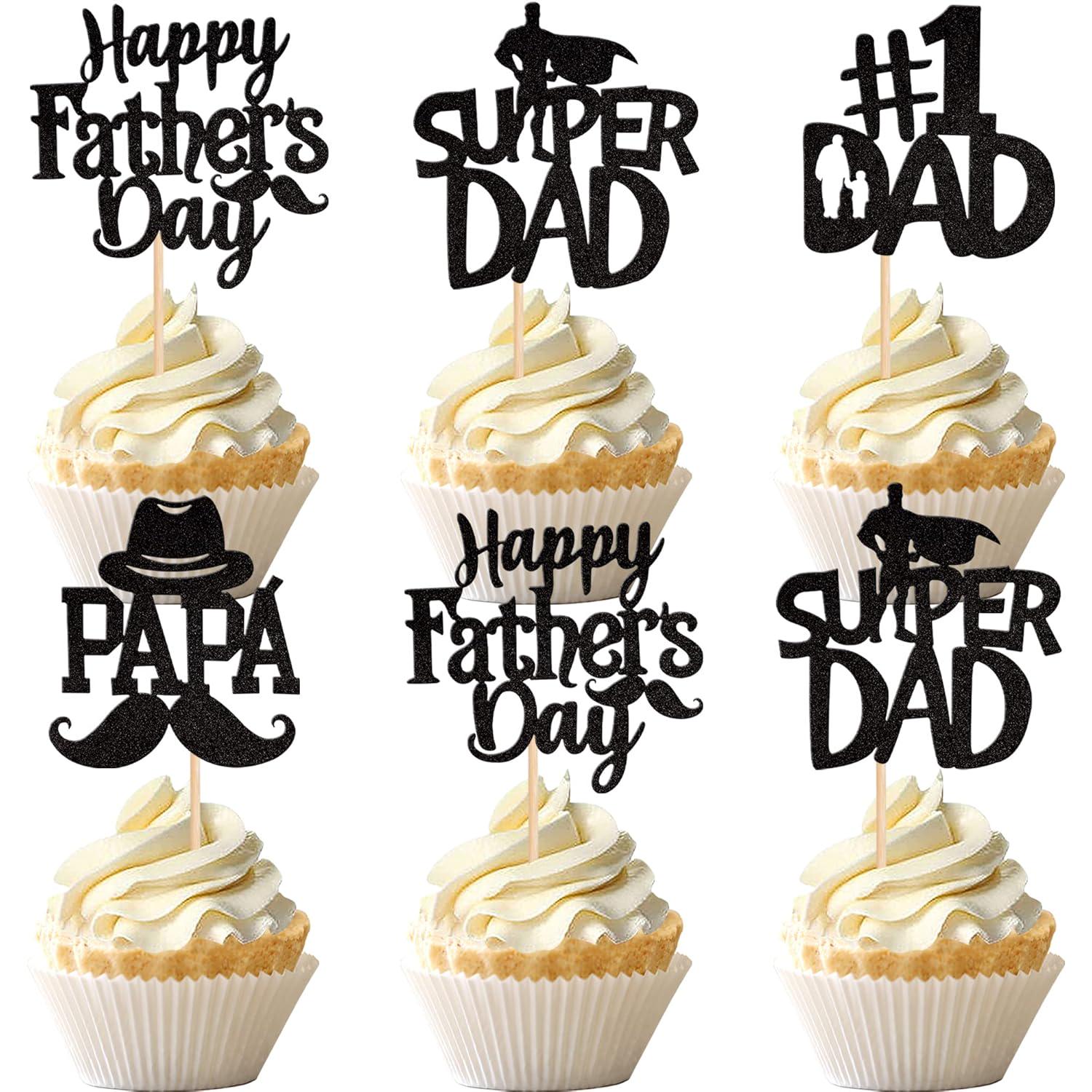 24 Stück Happy Father's Day Cupcake Topper - Glitzer Deko Mit 'Best Dad' & Schnurrbart, Goldene Kuchen-Dekoration Für Männer