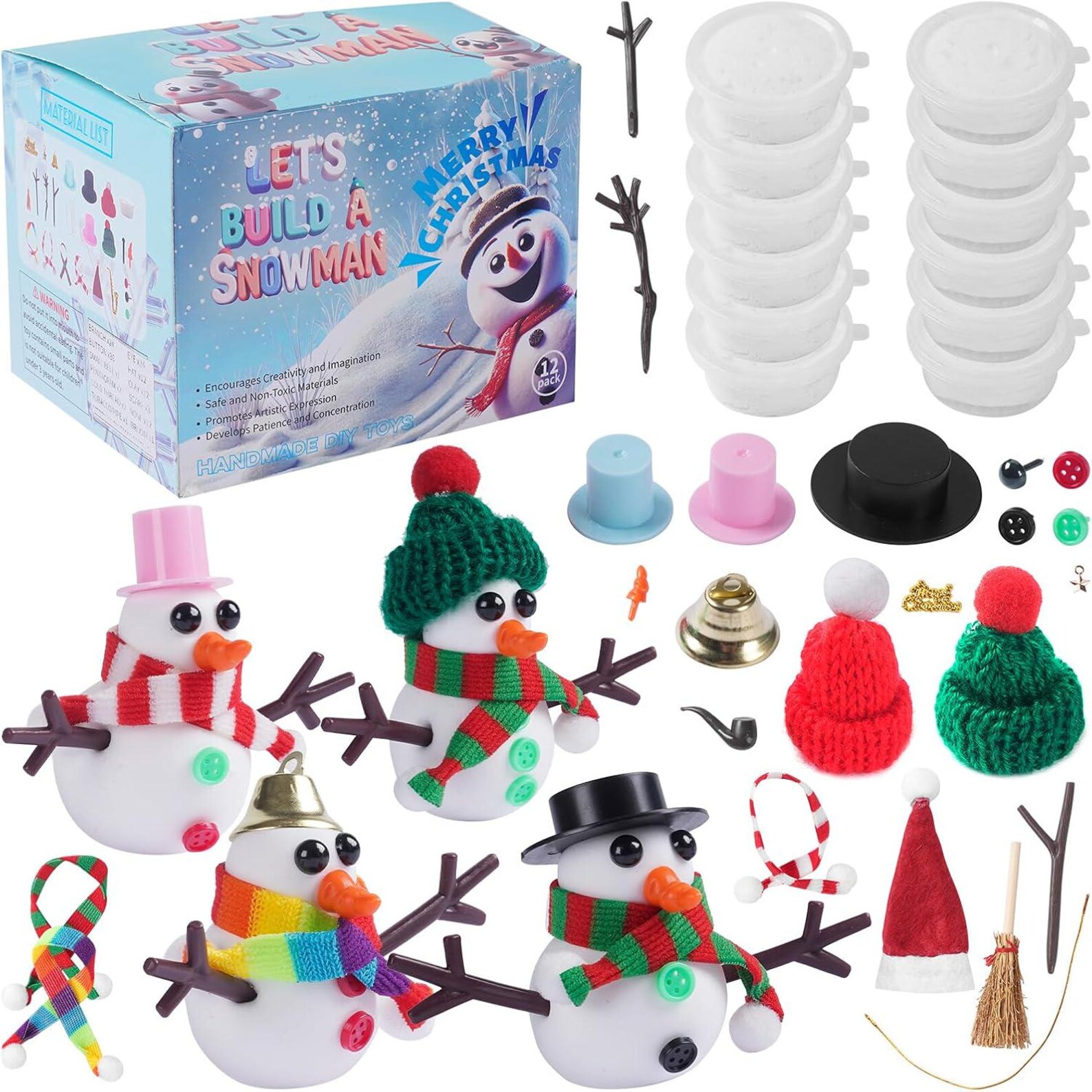 12 Pack Build a Snowman Kit for Kids, Modeling Clay DIY Snowman Kit ...