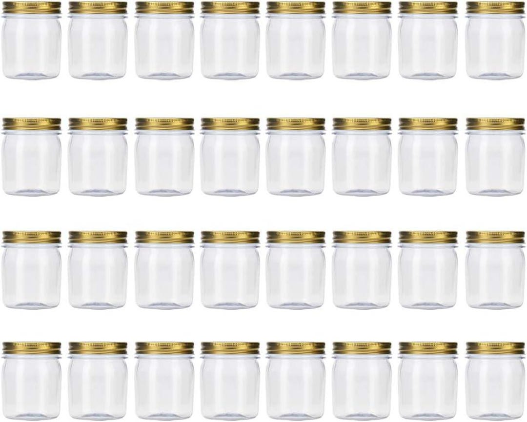 8 Ounce Clear Plastic Jars With Gold Lids Refillable Round Containers ...