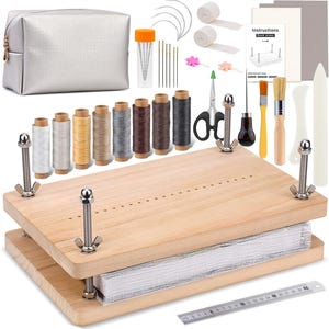 Book Binding Kits, Book Press Bookbinding, Book Binding Materials, Book Repair Kit with Book Cloth Bone Folder Awl Bookbinding Needles Wax