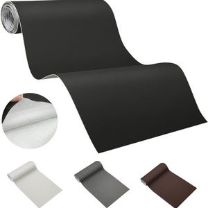 Puede incluir: Revestimiento de estantería autoadhesivo negro con acabado texturizado. El revestimiento está enrollado y muestra el respaldo adhesivo.