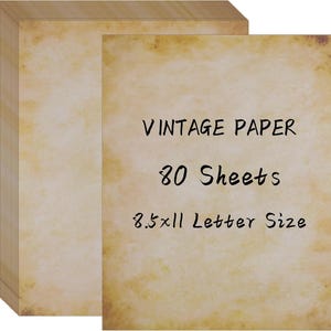 80 hojas de papel vintage, papel antiguo para escribir, papel de impresora tamaño carta, papel pergamino envejecido de doble cara para imprimir.