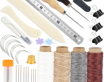 39 Pcs Bookbinding Tools Kit with Bone Folder, Waxed Thread, Binding Ribbon, Glue Brush, Awl, Needles, Ruler for DIY Bookbinding, Paper
