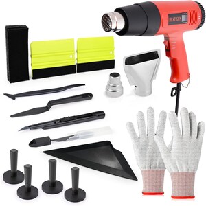 Raamtintkit vinyl wrap tool met heteluchtpistool, vinylschraper, schachtpakking wisser, werkhandschoenen, curves slot tint tool voor carwrapping,