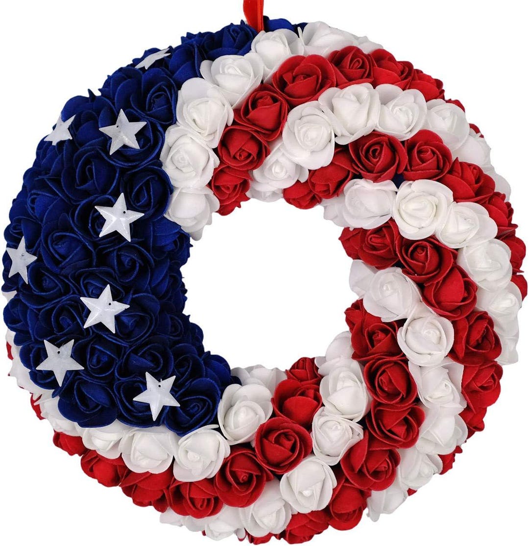 July 4th Wreath Patriotic Americana Wreath Boxwood Handcrafted Memorial ...