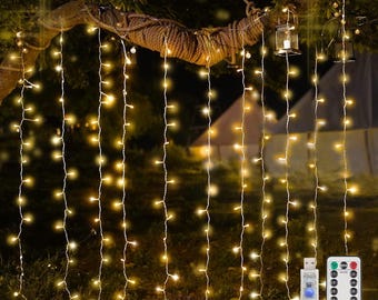 Curtain Lights for Bedroom, 200 Led Hanging String Lights Outdoor, Fairy Curtain Light Indoor for Christmas, Dorm, Wall, Backdrop, Window,