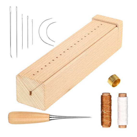 Beech Wood Book Binding Cradle with an Awl,Book Binding Kits Used for Bookbinding Hole Punching,Sturdy and Durable, Easy to Store,
