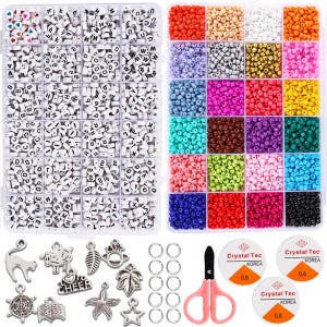 Kit para fazer joias com miçangas para pulseiras - Conjunto com mais de 5.000 peças de miçangas para artesanato, letras do alfabeto com sementes de pônei de vidro, arte e artesanato faça você mesmo