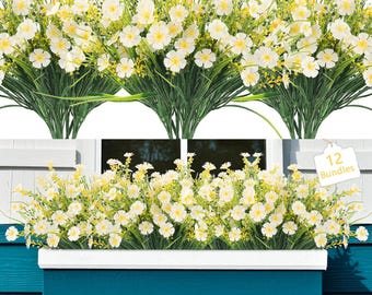 6 Bundles Artificial Outdoor Flowers UV Resistant No Fade Flowers Spring Fake Plastic Flowers for Indoor Outside Planters Garden Porch Yard