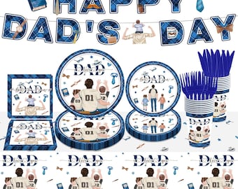 98 STÜCKE Glücklicher Vatertag Partyzubehör Vatertag Geschirr Set Best Dad Papier Teller Servietten Gabeln Messer Tischdecke Banner Vatertag