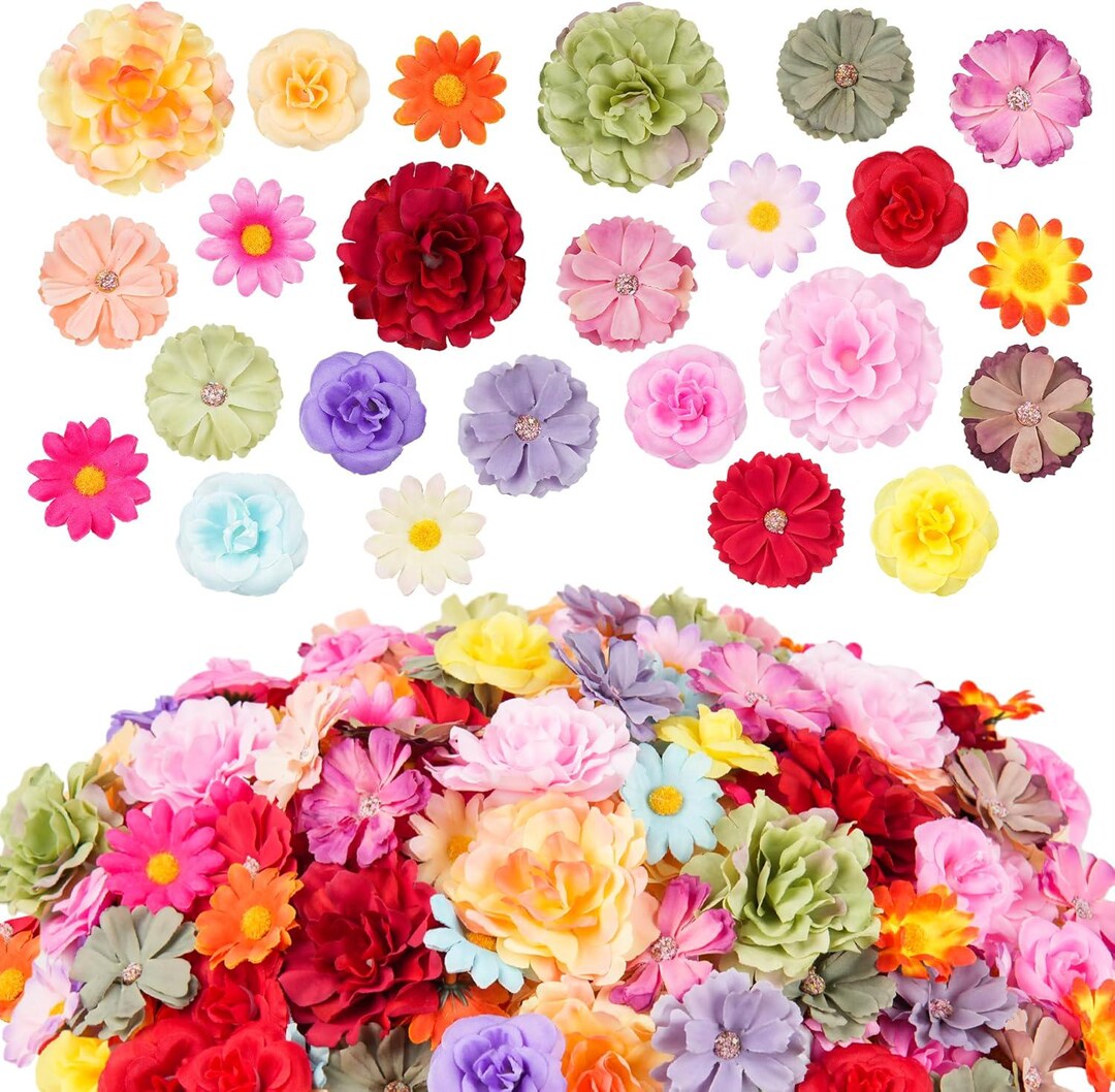 210 Pcs Mini Silk Flower Heads Small Fake Rose Daisy Faux Flowers Bulk ...