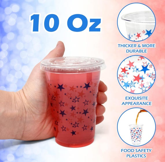 50 Pack Disposable Plastic Patriotic Cups 10 Oz. With 50 Straw Slot Lids  Star Design Clear Drinking Cup for Holiday July 4th Tableware - Etsy