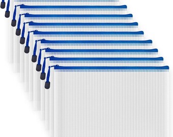 10 Pcs Zipper File Bags, Waterproof Plastic Mesh Pouch for Office School, Board Game Storage Bags
