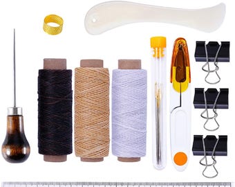 19 Pieces Bookbinding Kit Starter Tools Set Bone Folder Paper Creaser, Waxed Thread, Awl, Large-Eye Needles for DIY Bookbinding Crafts