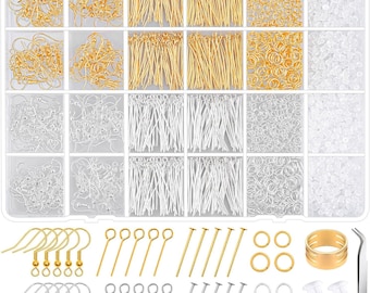 Hypoallergenic Earring Making Kit, 2000Pcs Earring Making Supplies Kit with Hypoallergenic Hooks, Earring Findings, Backs, Pins Jump Rings
