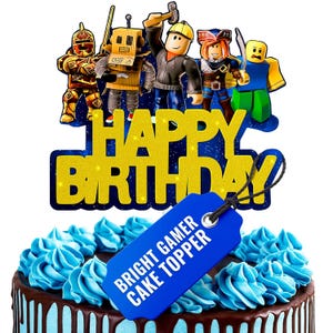Adornos para tartas de videojuegos: adorno para tarta de jugador de cartón con purpurina vibrante, diseño llamativo, instalación firme y fácil ajuste.