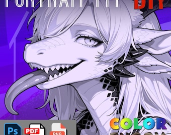 DIY-Printable-DRAGON-coloring page-digital download-furry art base-anthropomorphic headshot-instant access-png/pdf/psd-