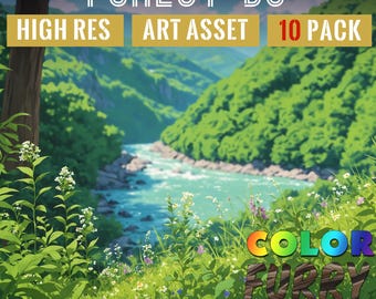 BACKGROUND-art asset-10 pack-full license-downloadable-instant access-10 unique forest scenes-square format-fullcolor-detailed forest fauna