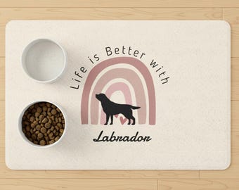Personalized Pet Food Mat | Life Is Better With Rainbow Dog Breed Placemat (12x18)