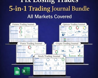 5-in-1 Trading Journal | Futures, Forex, Stocks, Crypto, Options (Google Sheets, Excel)