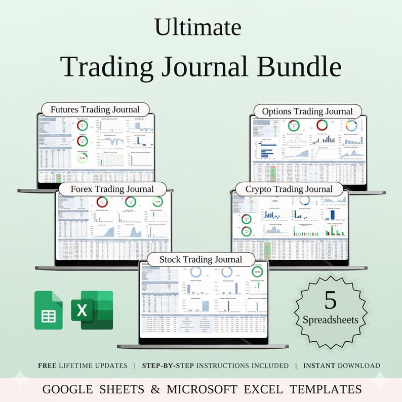 Stock Journal Log In 5 in 1 Trading Journal Bundle | Futures, Forex, Stocks (google Sheets ...