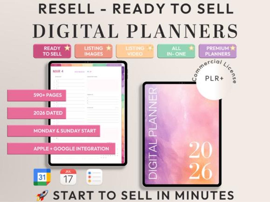 2026 Digital Planner Bundle, PLR Resell Rights, Hyperlinked PDF (all-in ...