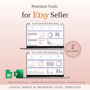 Hoja de cálculo de contabilidad para vendedores de Etsy, contabilidad automatizada, hojas de cálculo de Google y plantillas de Microsoft Excel