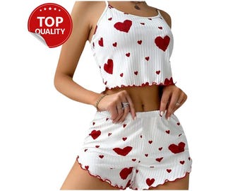 Women’s Loungewear Set: Soft Tank Top & Shorts Pajamas, Bridesmaid Sleepwear Gift