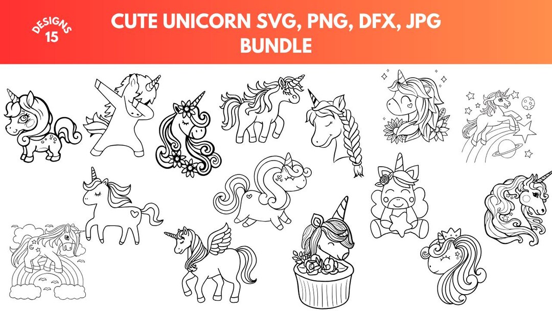 Cute Unicorn SVG Bundle | Kawaii Unicorn Clipart | Magical Animal ...