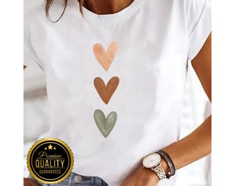Women’s Y2K T-Shirt: Love Heart Print Crop Top, 90s Aesthetic Summer Style