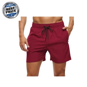 May include: Burgundy athletic shorts with a drawstring waist and pockets. The shorts have a black drawstring and are made of a lightweight material. The image also includes a "Best Price" badge.