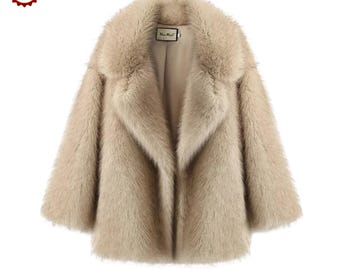 Women’s Oversized Faux Fur Coat – Luxury Gradient Winter Jacket, Thick Warm Fluffy Outerwear, Soft Plush Fox-Style Coat for Cold Weather
