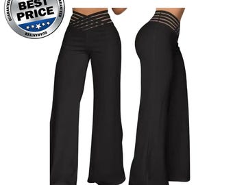 Pantalones de talle alto, color liso y pierna ancha para mujer: pantalones elegantes, holgados y acampanados, ideales para la oficina y las vacaciones.