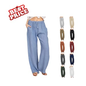 Loose Cotton Linen Wide Leg Pants Women Elastic Waist Casual Summer Lounge Trousers
