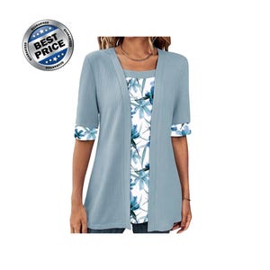 Plus Size Floral Patchwork Blouse for Women Casual Loose Half Sleeve Summer Top