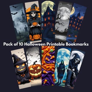 10 Printable Halloween Bookmarks | Cute & Spooky Digital Bookmarks | DIY Halloween Party Favors | Instant Download | Printable Bookmark