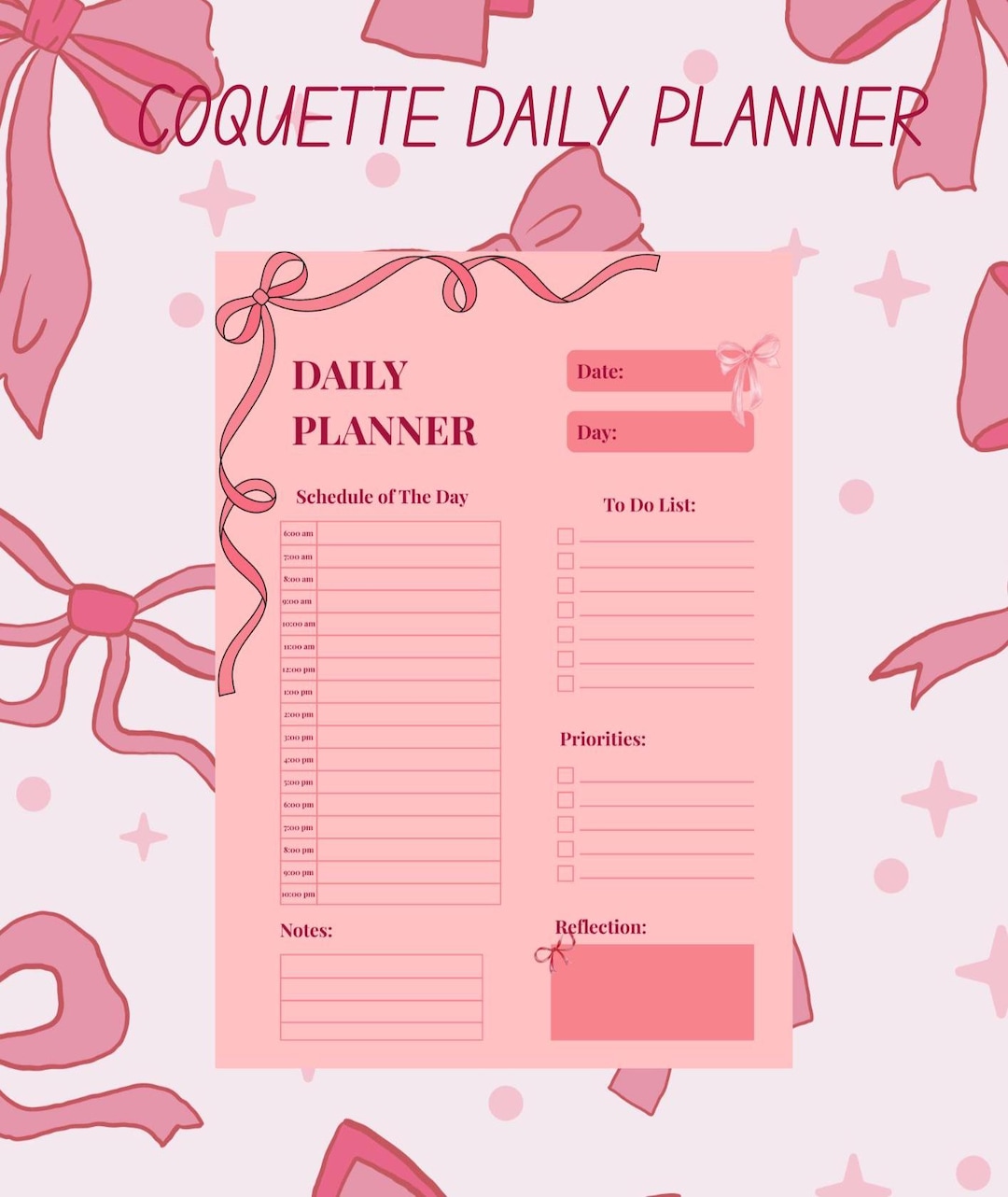Coquette Printable Daily Planner Template | Aesthetic To-do List ...