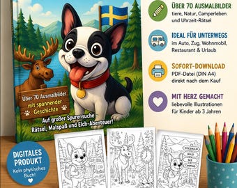Kids Coloring Book PDF | Over 70 Coloring Pages with a Story | Animals, Forest Adventure | Printable Coloring Book | Instant Download