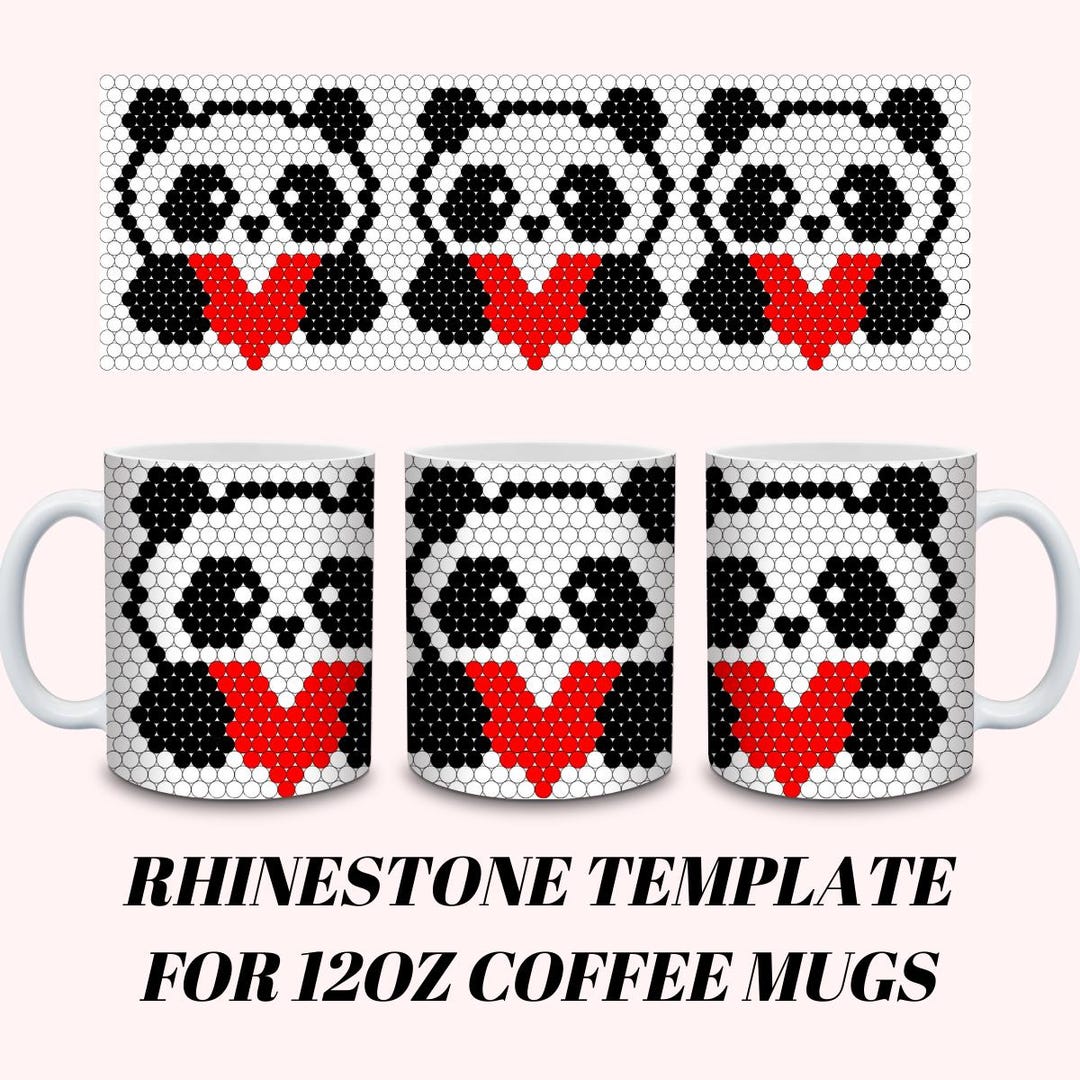 Pixel Rhinestone Panda SS16 Rhinestone Template PNG for 12oz Coffee Cup | Cute ...