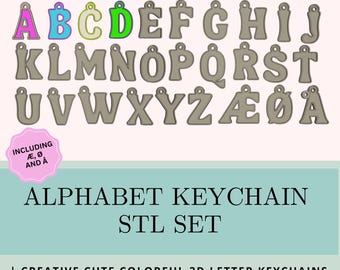 3D Letter Keychain STL Set | A-Z + Scandinavian Letters (Digital Download)