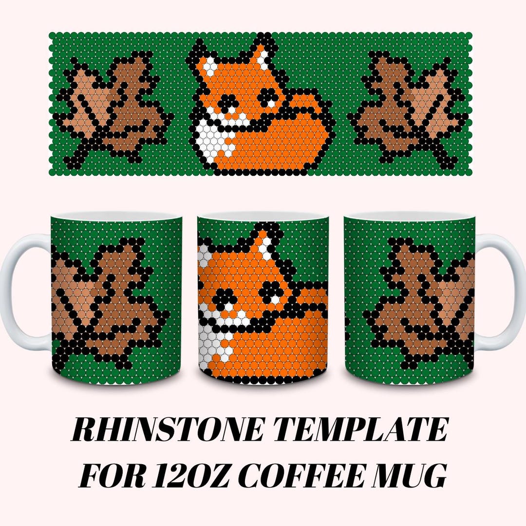 Pixel Rhinestone Kawaii Fox Rhinestone Mug Template | Pixel Art PNG (digital Download ...