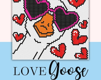 May include: A rhinestone template design featuring a cartoon goose wearing heart-shaped sunglasses. The design includes red hearts and the words "LOVE Goose". The template is for a 20oz tumbler.