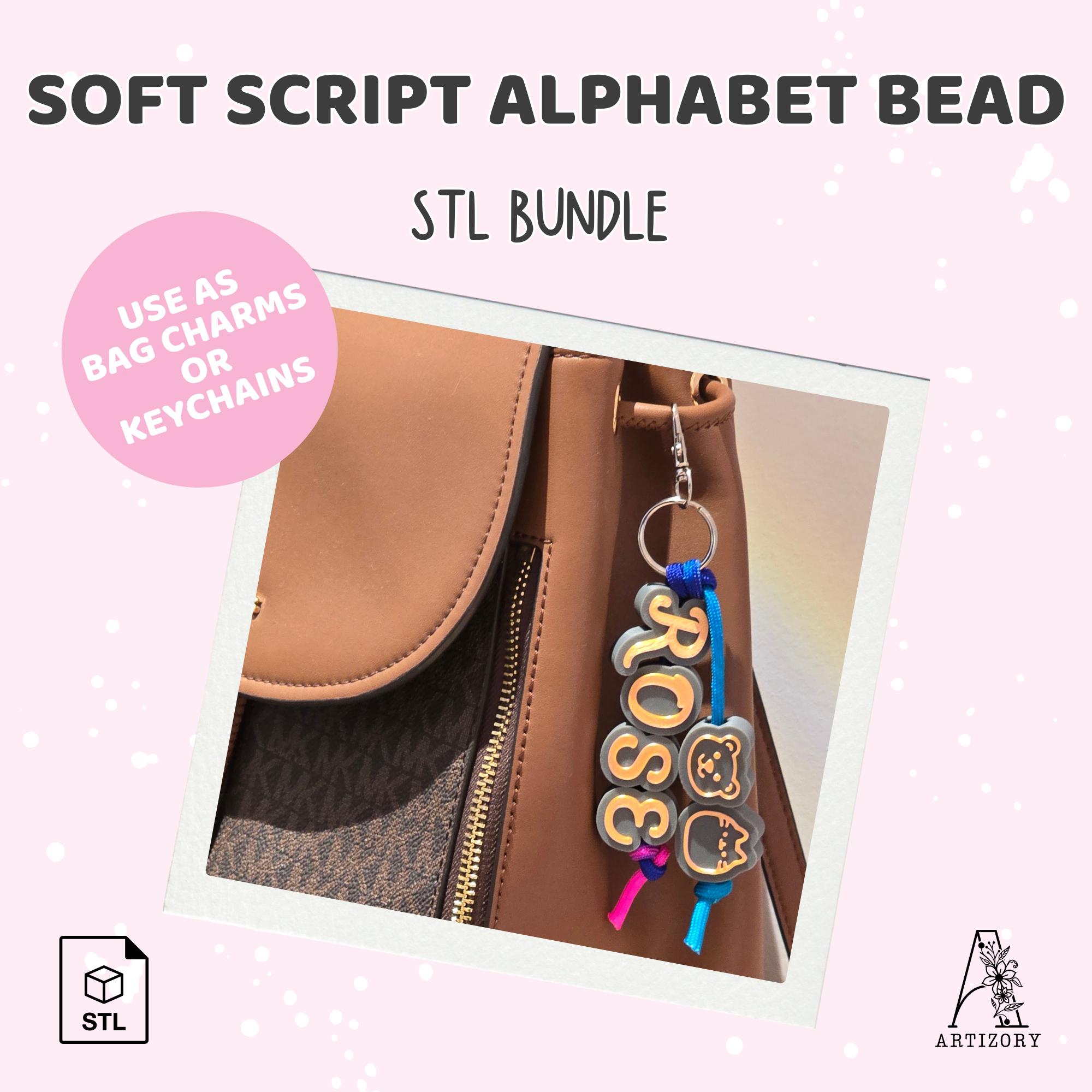 Soft Script Alphabet Bead STL Bundle, Horizontal Hole Charms (A-Z, 0-9 ...