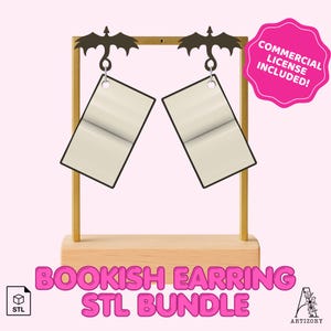 3D Print Bookish Earring STL Bundle Dragon Book Pendants