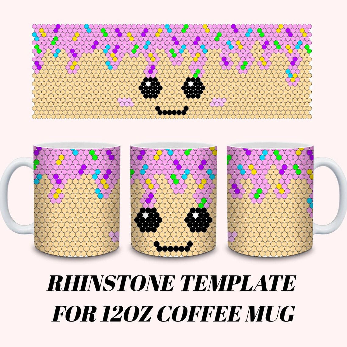 Pixel Rhinestone Kawaii Donut Mug Rhinestone Template | DIY Pixel Art (digital Download ...
