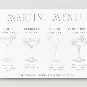 Martini Bar Menu, Party Sign, Customizable
